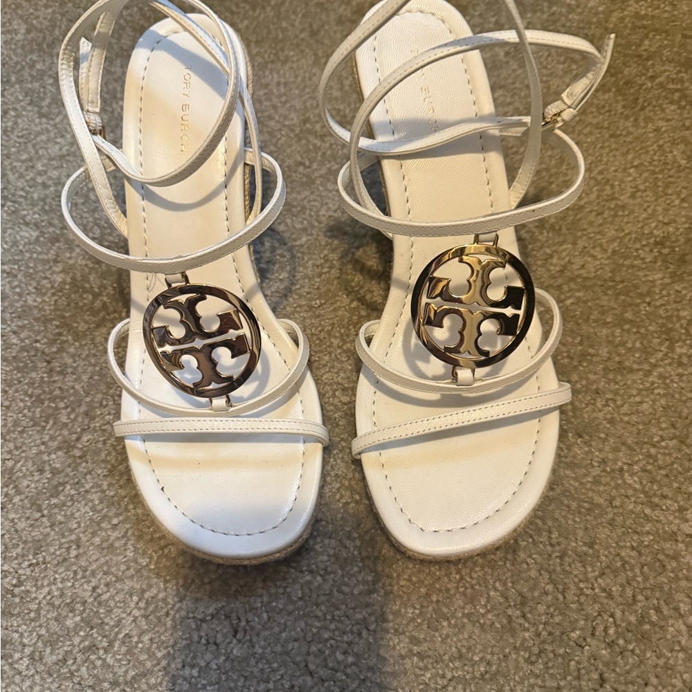 Tory Burch White Wedge Sandals with Elegant Straps